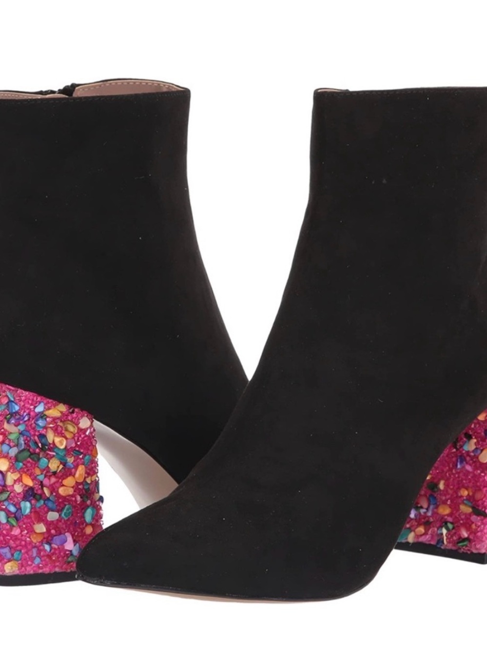 Betsey Johnson KassieBlack Suede Ankle Booties with Multicolor Beaded Block Heel
